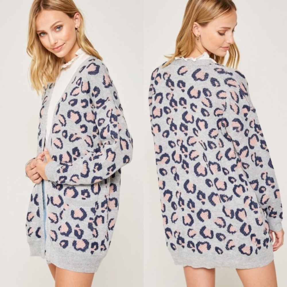 025 Luxe leopard Print Open Front Pocket Cardigan - Picture 6 of 6